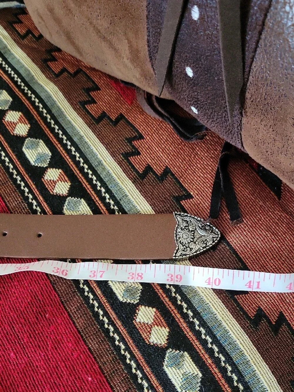 Brown Western Leather Belt with Silver Buckle